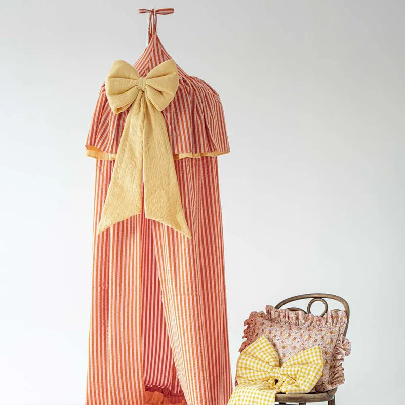 Betthimmel Baldachin Orange gestreift, 240 cm, aus Baumwolle