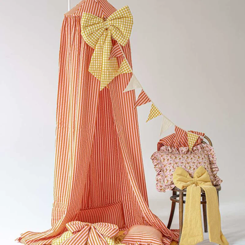 Betthimmel Baldachin Orange gestreift, 240 cm, aus Baumwolle