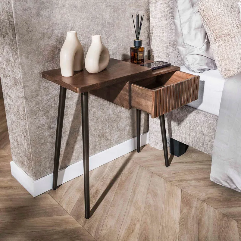Nachttisch Carve 1 Schublade links – Massiv Akazie braun