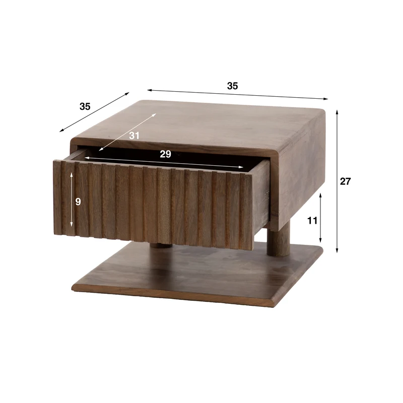 Nachttisch Carve Regal schwimmend 1 Schublade – Massiv Akazie braun