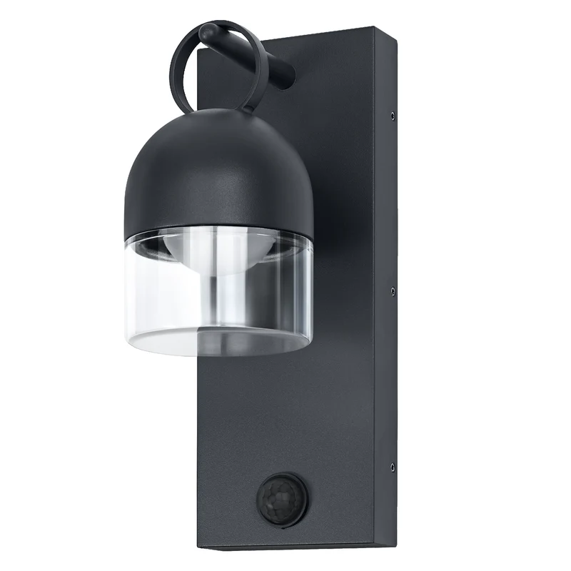 OSRAM Außenwandleuchte, Dark Grey, 6,5 W, 400 lm, 3000 K, 110° Abstrahlwinkel, IP65, 50. 000 h Lebensdauer, PIR‑Bewegungsmelder, Glas, Aluminium