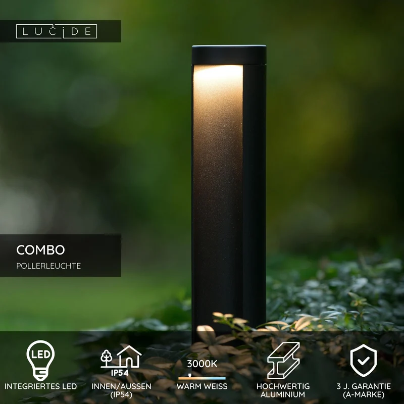 LED-Pollerleuchte Combo IP54 65cm 3000K Schwarz