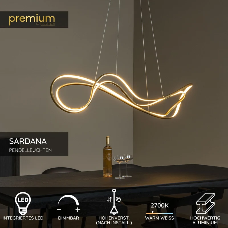 LED-Pendelleuchte Sardana dimmbar 160cm Messing