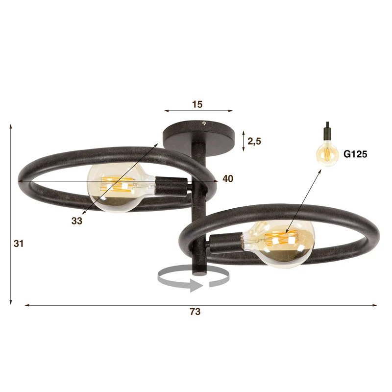 Deckenleuchte Pebble 2-flammig – Artic black