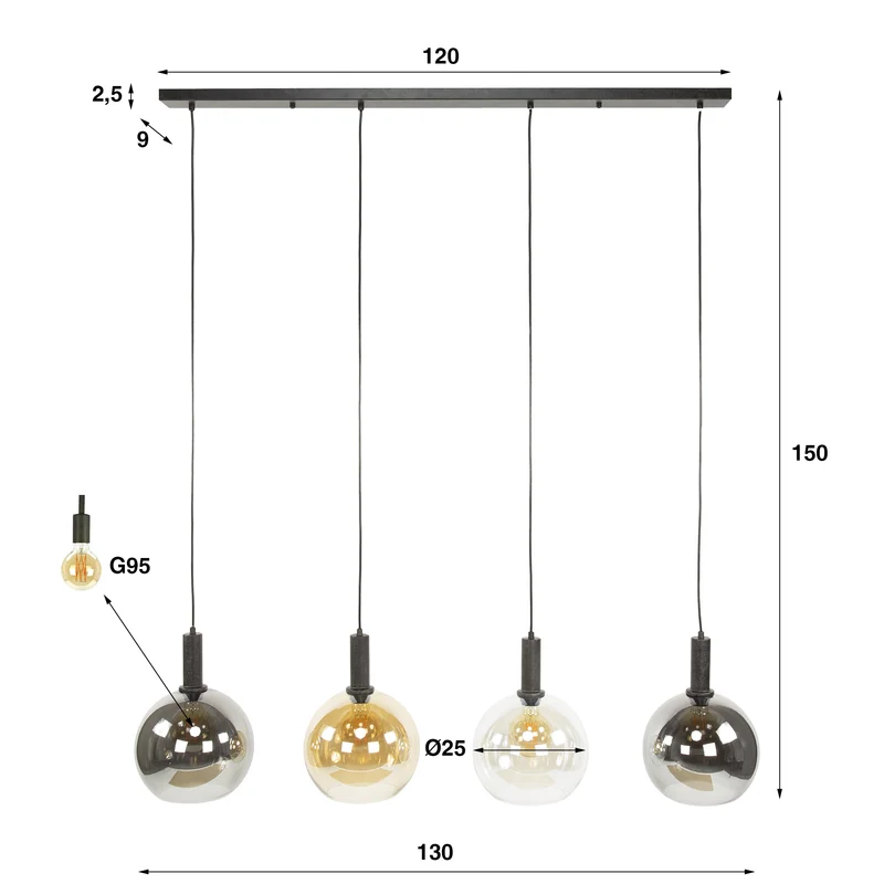Hängelampe Sfera Tricolore 4-flammig – Artic schwarz
