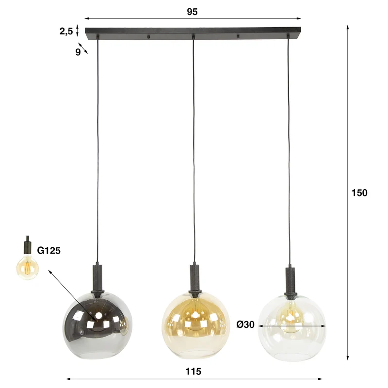 Hängelampe Sfera Tricolore 3-flammig – Artic schwarz