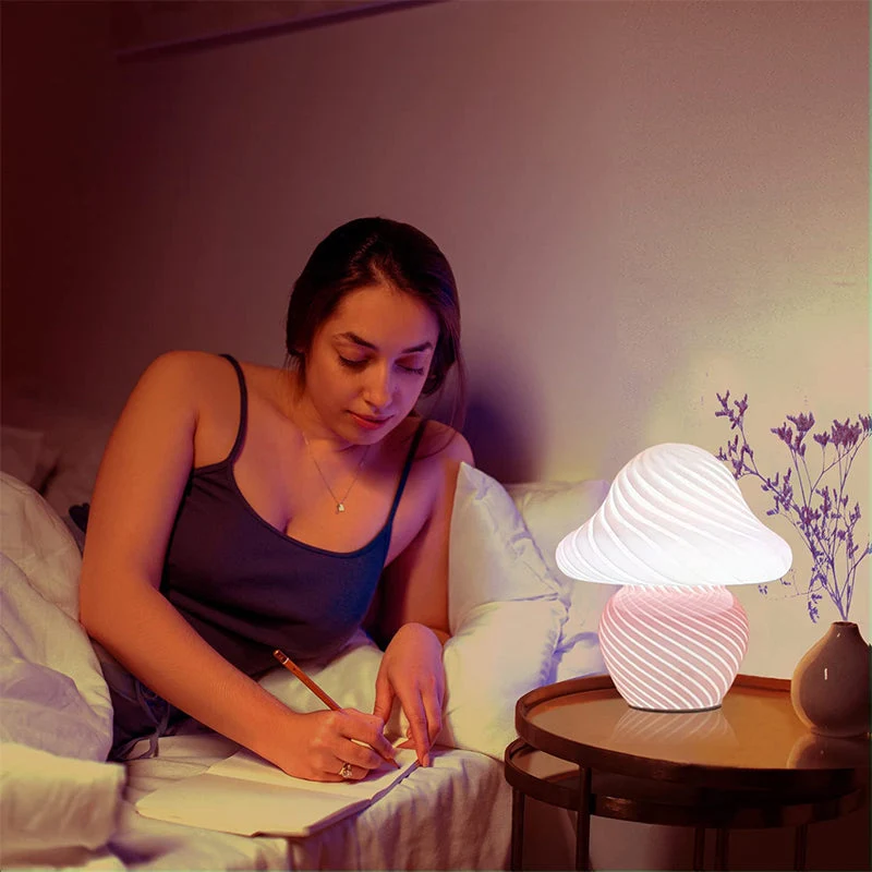 Glas Pilzlampe als LED Nachttischlampe