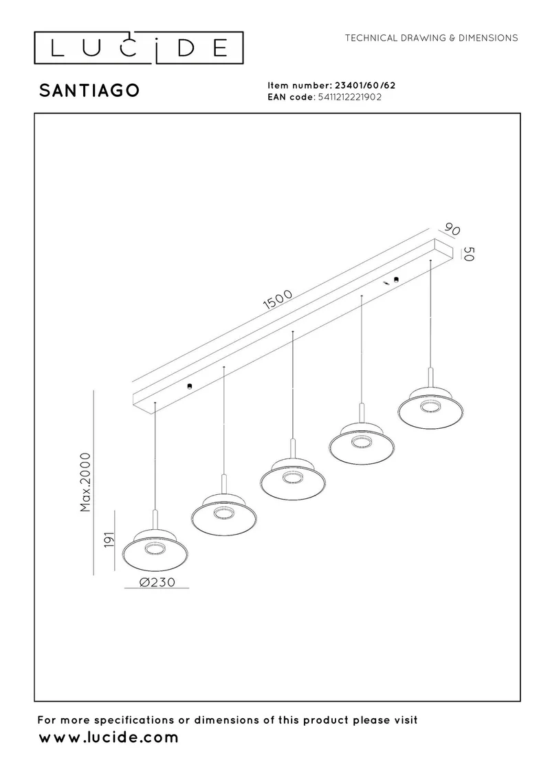 LED-Pendelleuchte Santiago 5-flammig dimmbar CCT Glas Amber 150cm