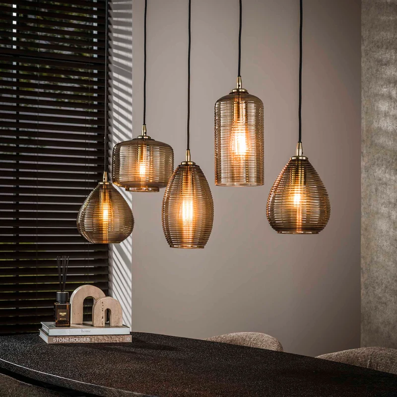 Hängeleuchte Stripe Horizontal 5-Lichter – Rauchbraunes Glas