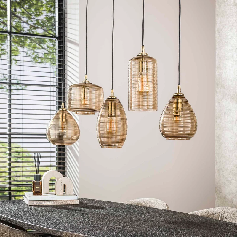 Hängeleuchte Stripe Horizontal 5-Lichter – Rauchbraunes Glas