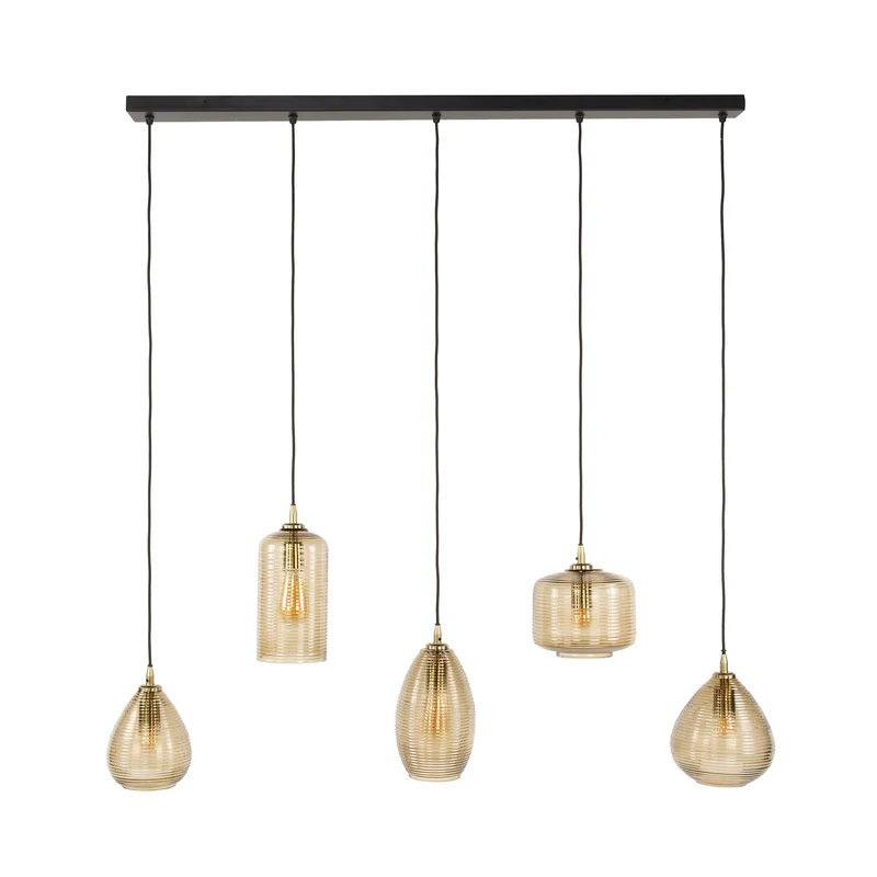 Hängeleuchte Stripe Horizontal 5-Lichter – Rauchbraunes Glas