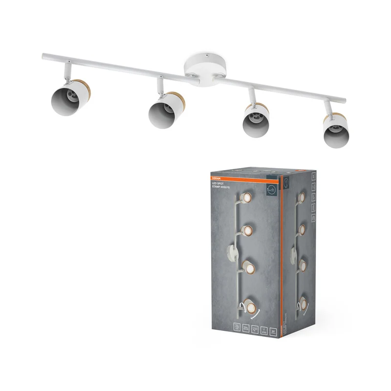 OSRAM LED Spot Stamp Deckenleuchte 4xGU10 Weiß und Holz