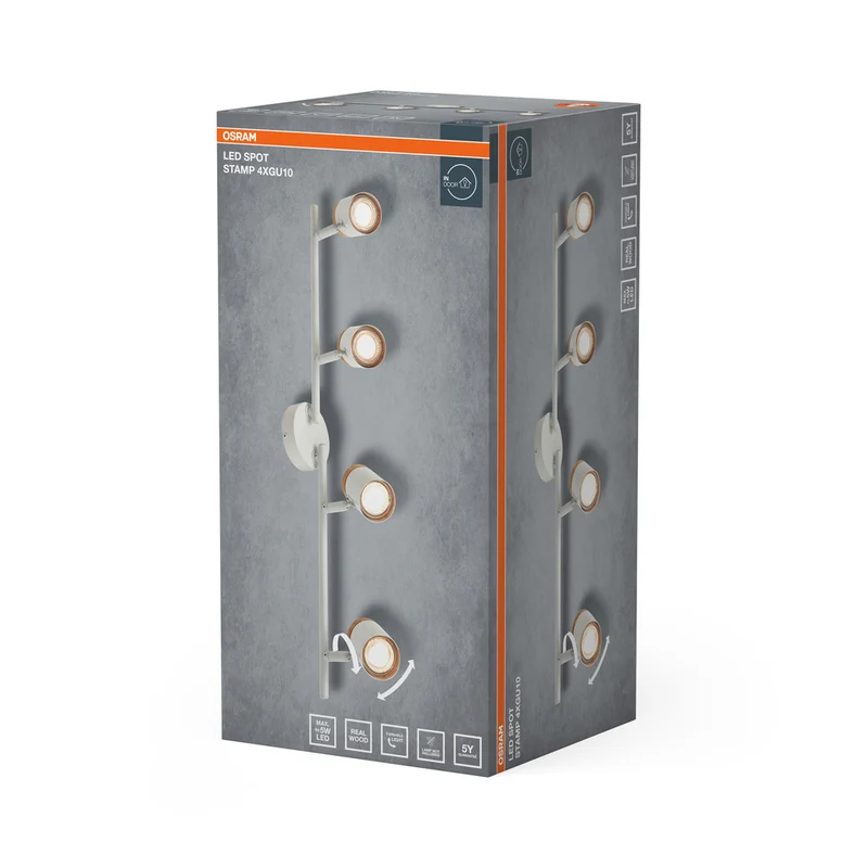 OSRAM LED Spot Stamp Deckenleuchte 4xGU10 Weiß und Holz