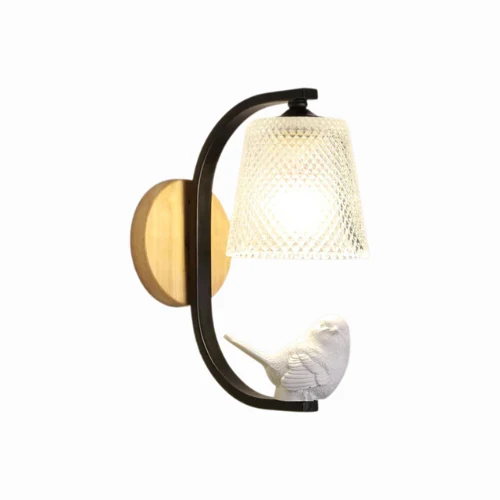 Finkara | Wandleuchte mit Vogeldesign aus Holz und Glas