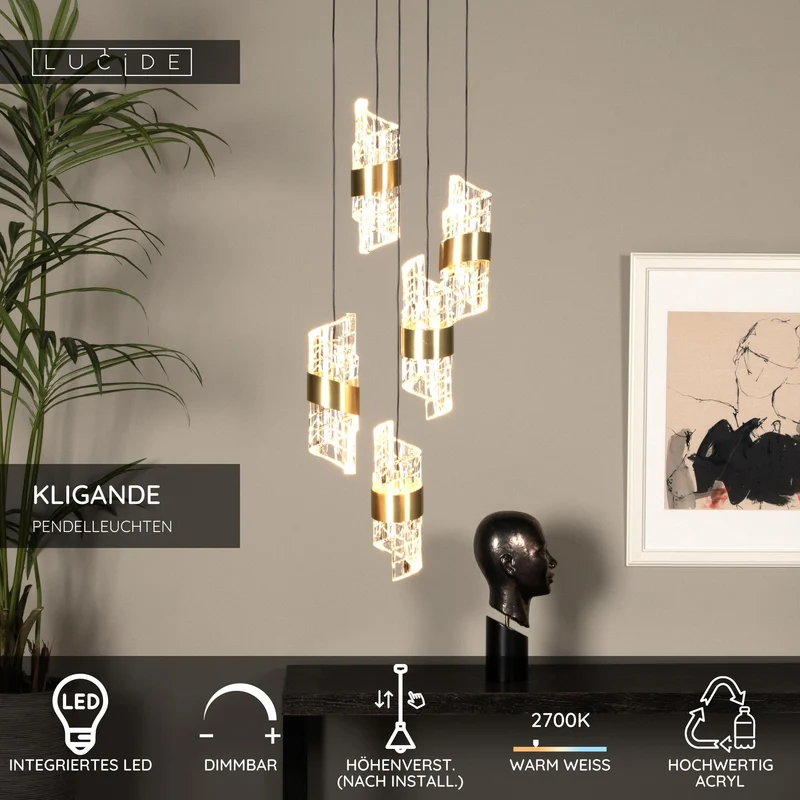 LED-Pendelleuchte Kligande 5-flammig dimmbar rund