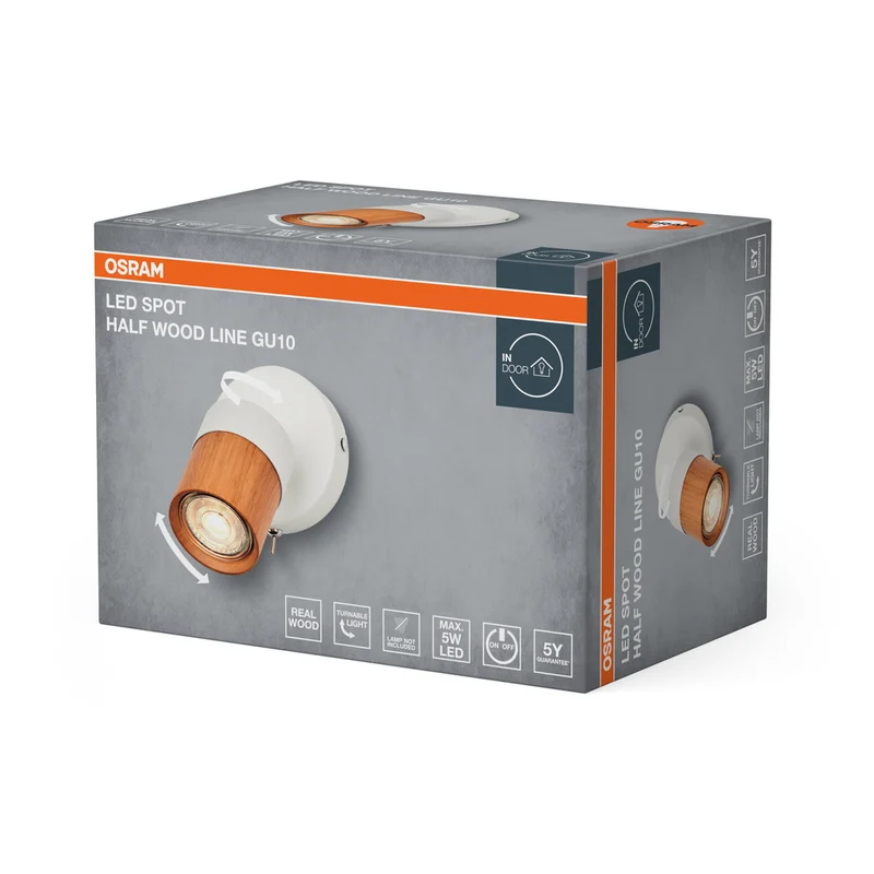 OSRAM LED Spot Half Wood Line Wandleuchte 1xGU10 Weiß und Holzdekor