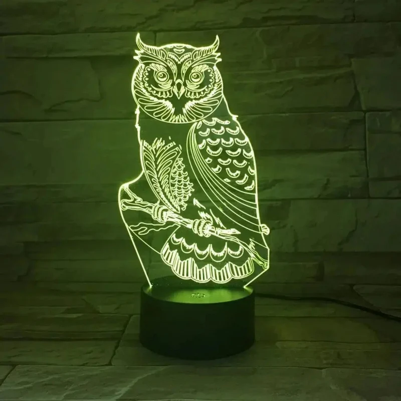3D LED Eulen-Nachtlicht: Farbwechselnde Dekolampe mit 8 Eulendesigns