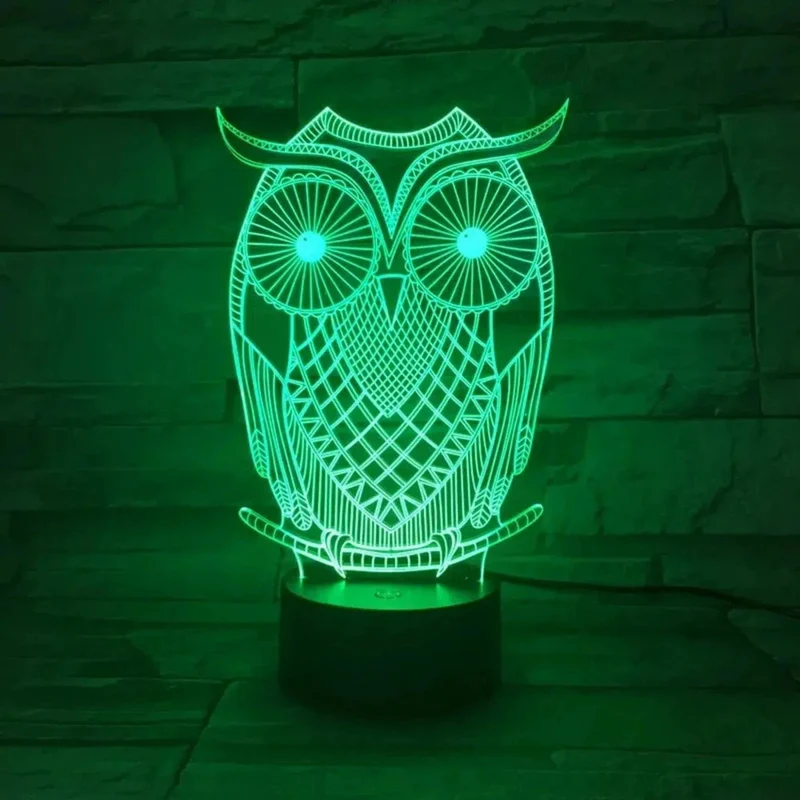 3D LED Eulen-Nachtlicht: Farbwechselnde Dekolampe mit 8 Eulendesigns