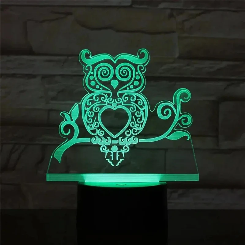3D LED Eulen-Nachtlicht: Farbwechselnde Dekolampe mit 8 Eulendesigns