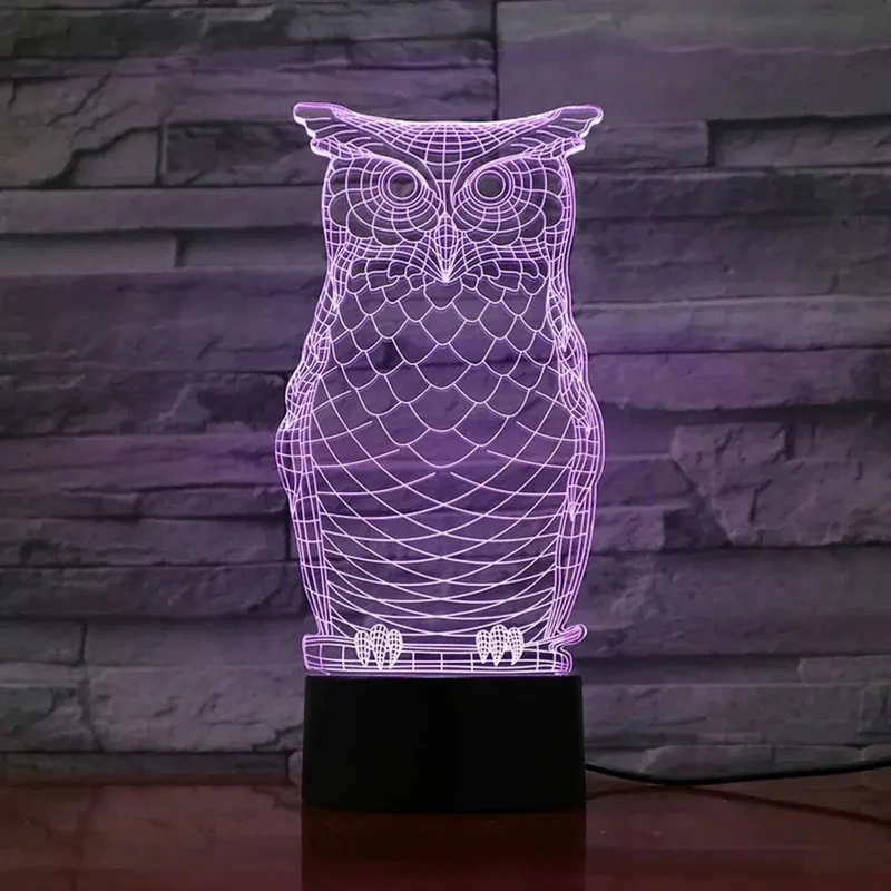 3D LED Eulen-Nachtlicht: Farbwechselnde Dekolampe mit 8 Eulendesigns