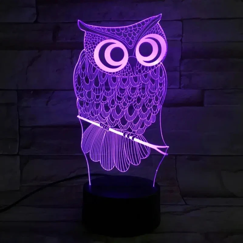3D LED Eulen-Nachtlicht: Farbwechselnde Dekolampe mit 8 Eulendesigns
