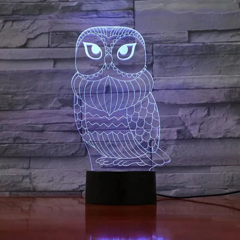3D LED Eulen-Nachtlicht: Farbwechselnde Dekolampe mit 8 Eulendesigns