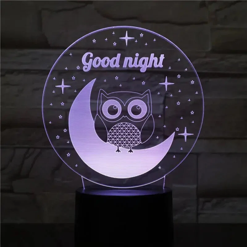 3D LED Eulen-Nachtlicht: Farbwechselnde Dekolampe mit 8 Eulendesigns