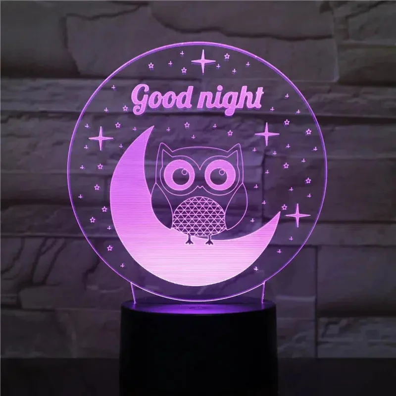 3D LED Eulen-Nachtlicht: Farbwechselnde Dekolampe mit 8 Eulendesigns