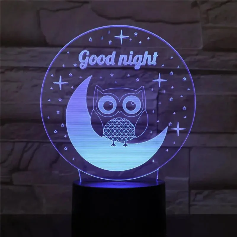 3D LED Eulen-Nachtlicht: Farbwechselnde Dekolampe mit 8 Eulendesigns