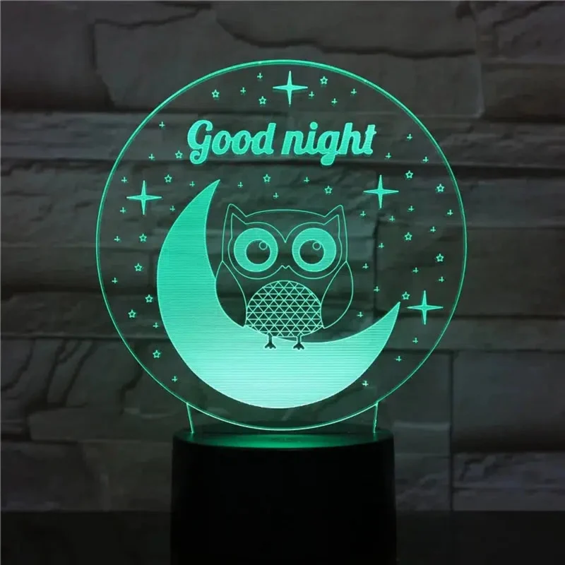 3D LED Eulen-Nachtlicht: Farbwechselnde Dekolampe mit 8 Eulendesigns