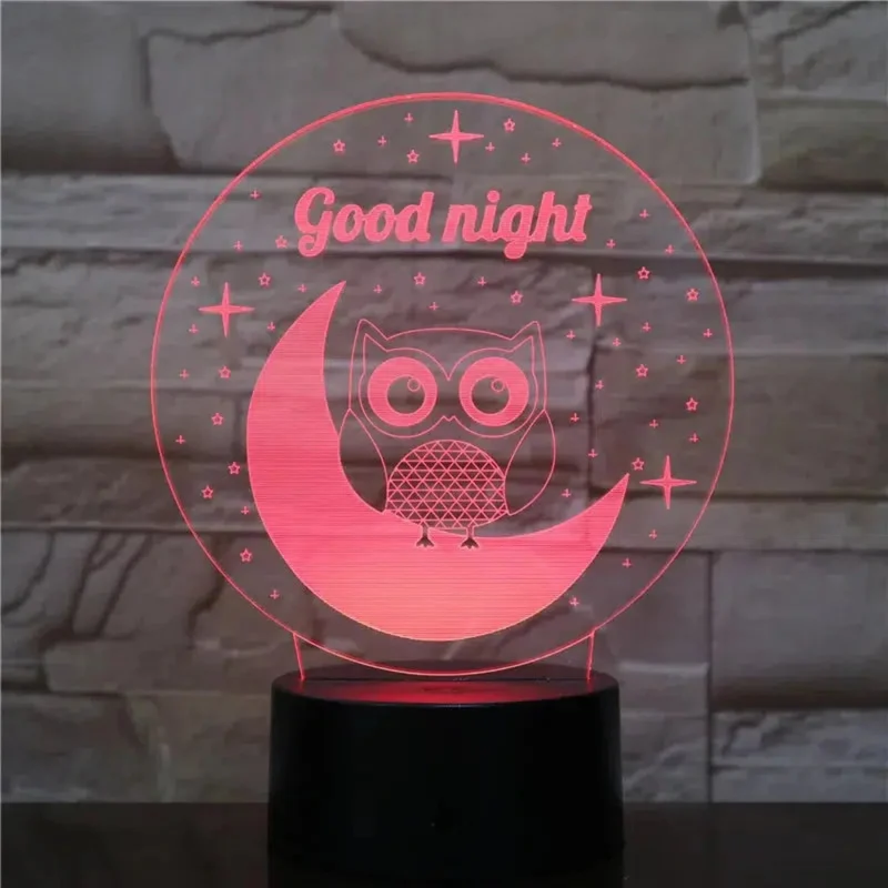 3D LED Eulen-Nachtlicht: Farbwechselnde Dekolampe mit 8 Eulendesigns