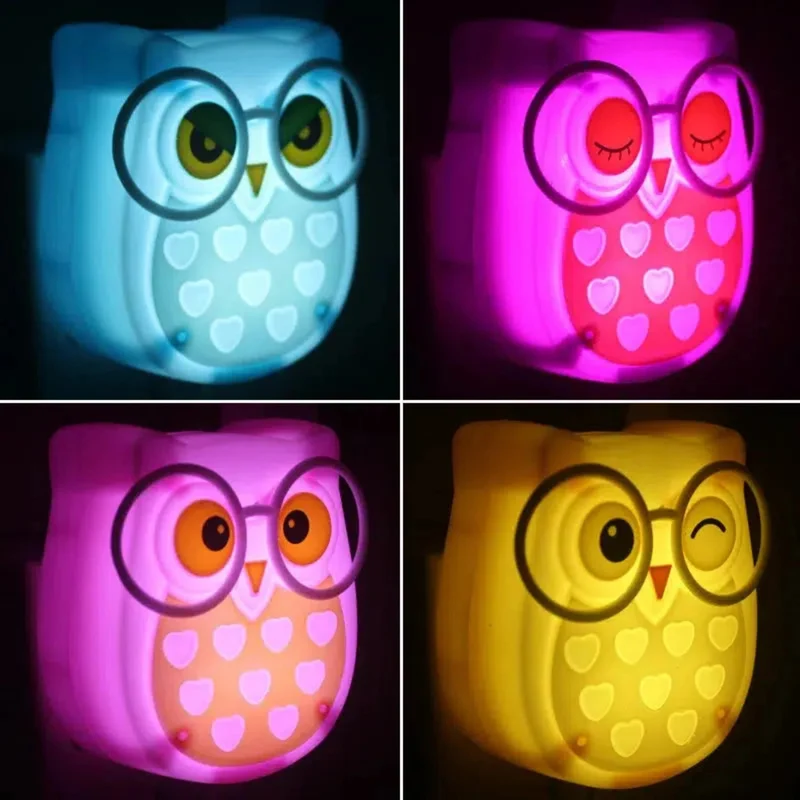 Niedliche Eulen-Nachtlampe mit Lichtsensor: LED-Steckdose für Kinderzimmer