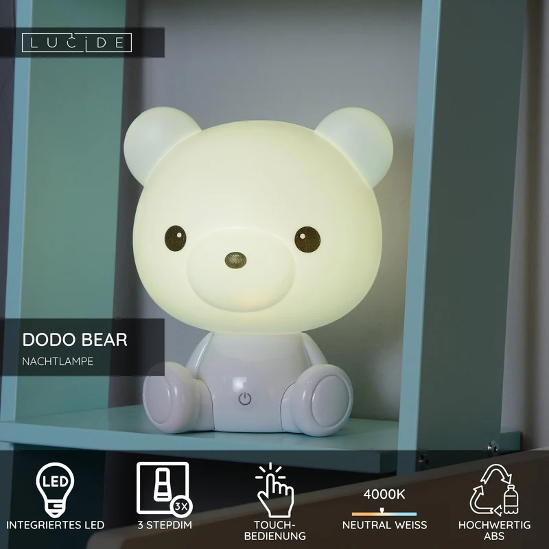 LED-Nachtlampe Dodo Bear mit Touchdimmer Weiß