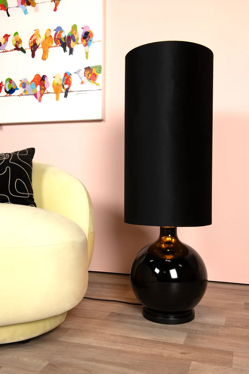 Stehleuchte Esterad Retro Glaskugel-Sockel Stoffschirm 100cm