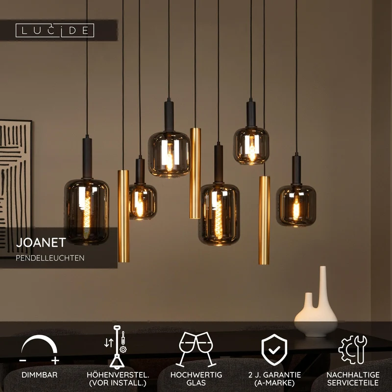 Hängeleuchte Joanet 2-flammig mit Glasschirm oval