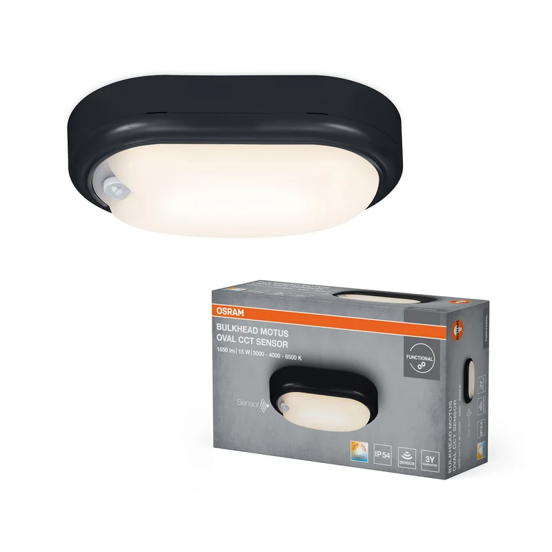 OSRAM LED BULKHEAD MOTUS OVAL Deckenleuchte 15W, 3000K-6500K, CCT, Schwarz