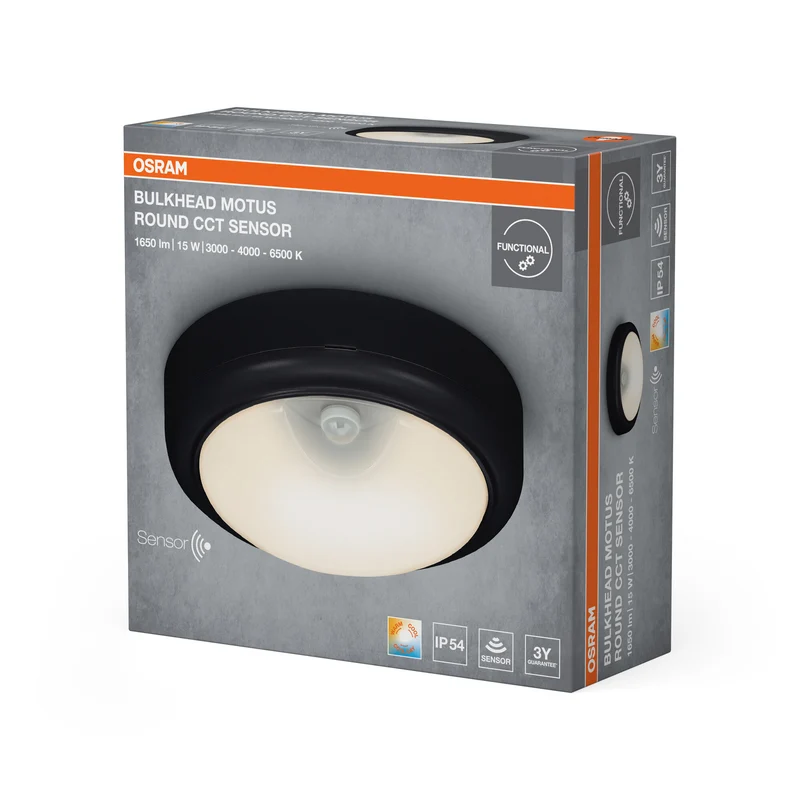 OSRAM LED BULKHEAD MOTUS ROUND Deckenleuchte, 15W, 3000K-6500K, CCT, Schwarz