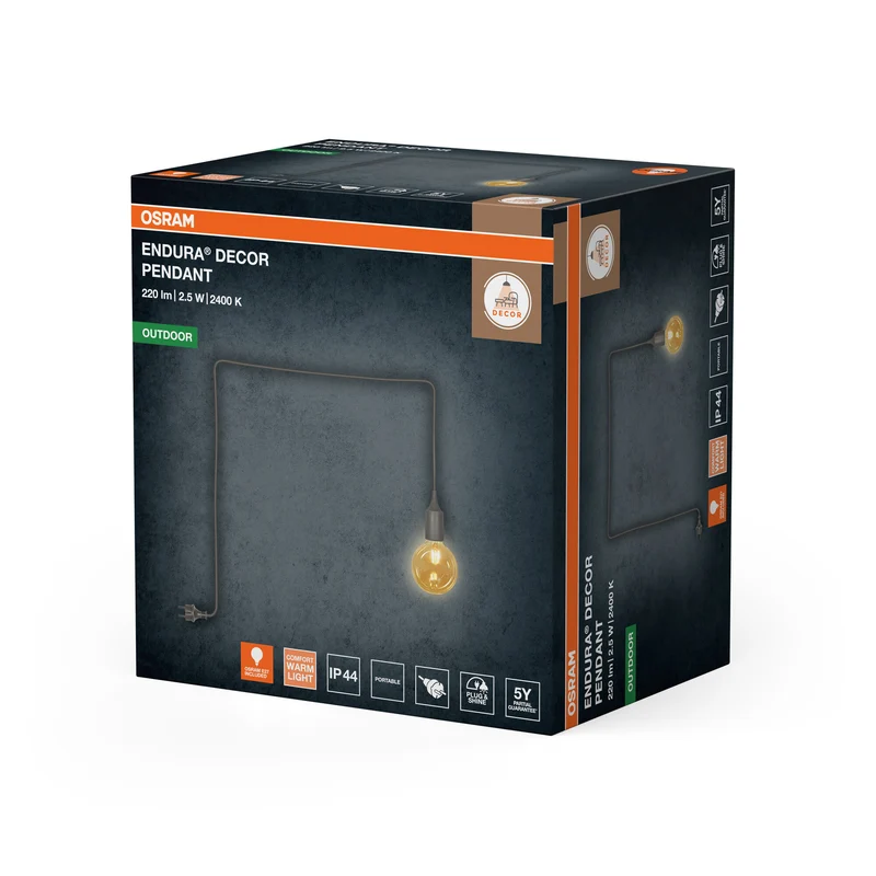 OSRAM Außenpendelleuchte Grau, 5 m Kabellänge, E27, 2400K, Warmweiß