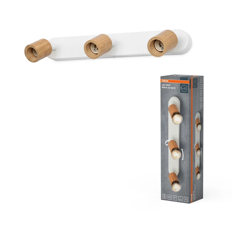 OSRAM LED Spot Brick Deckenleuchte 3xGU10 Weiß und Holz