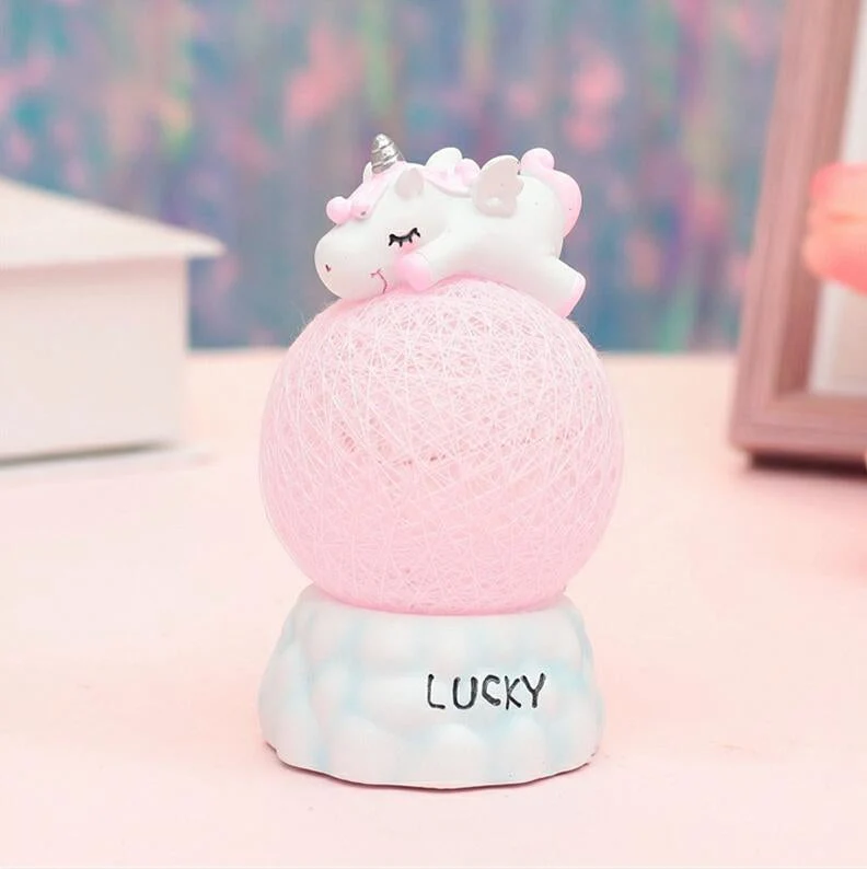 Einhorn Nachtlicht auf Kugel blau rosa