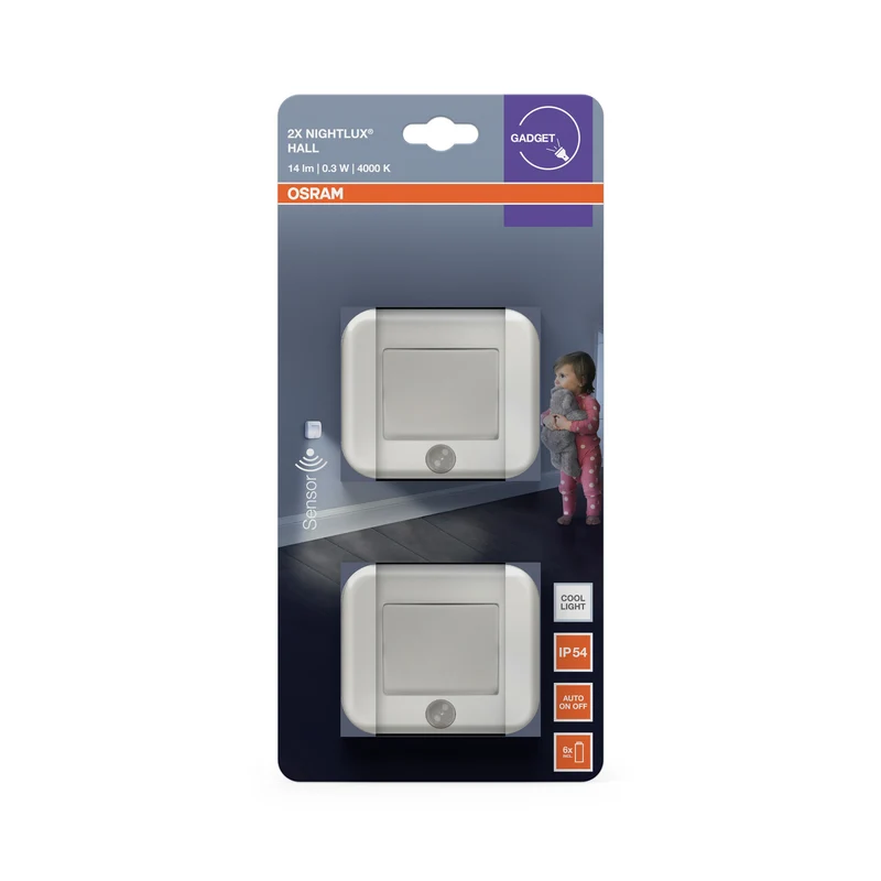 OSRAM NIGHTLUX HALL Nachtleuchte, 0-25W, 4000K, Kaltweiß, Weiß, 2er Pack