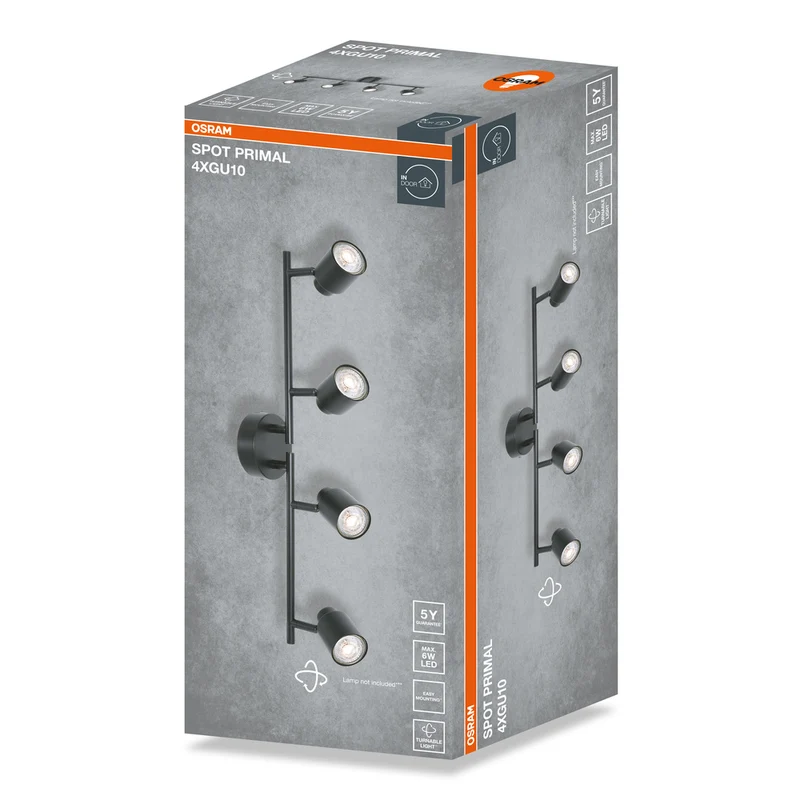 OSRAM 4-Punkt LED Spot PRIMAL, Leuchte, 4xGU10, Schwarz
