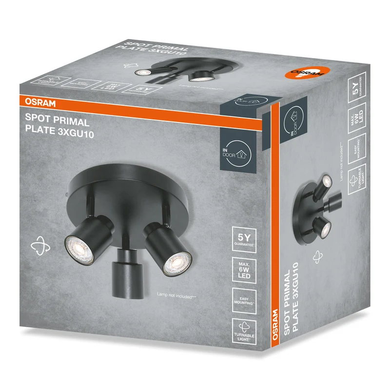OSRAM 3-Punkt LED Spot PRIMAL Plate, Leuchte, 3xGU10, Schwarz