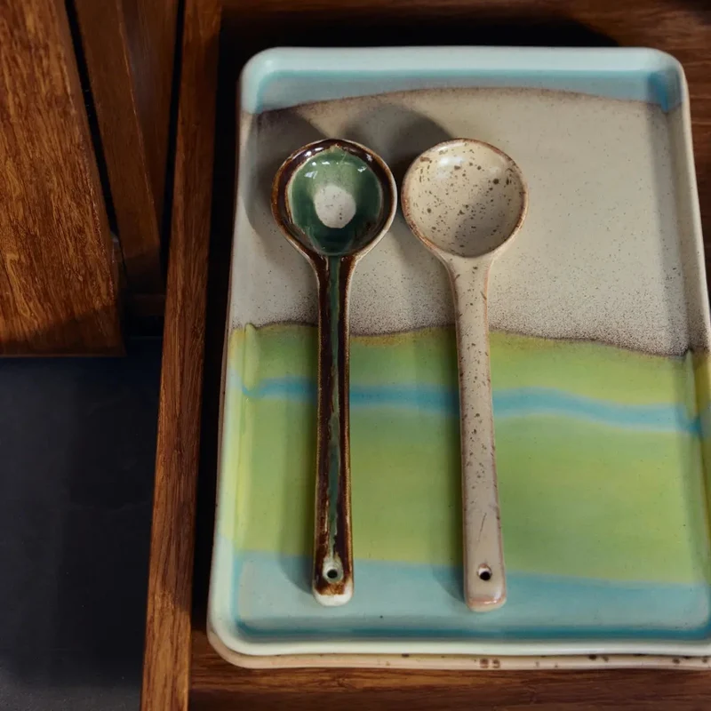 HKliving 70s Ceramics Großes Tablett Glint – Stoneware Einzelstück