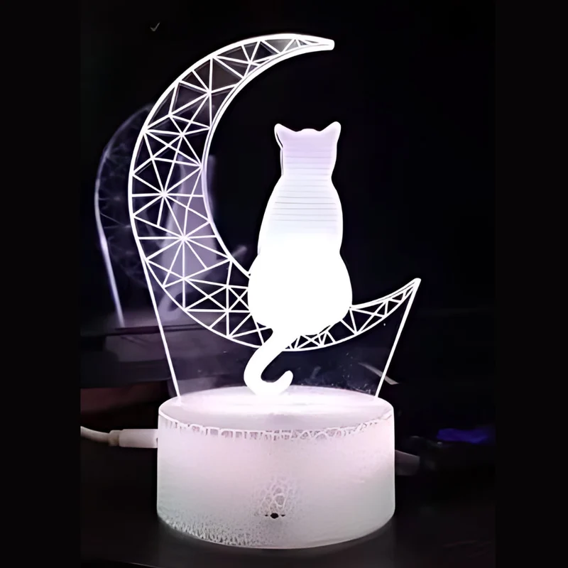 3D Acryl Nachtlicht Katze auf Mond