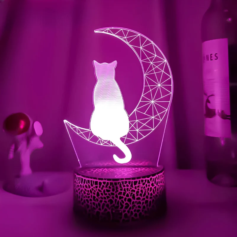 3D Acryl Nachtlicht Katze auf Mond