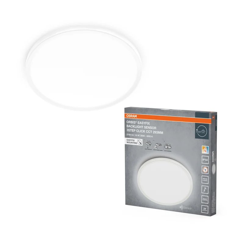 OSRAM ORBIS EASYFIX LED Backlight Deckenleuchte 29,3cm 18W 3Step Click CCT Sensor IP54, schwarz
