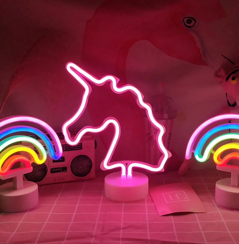 Rosa LED Neon Lampe Einhorn