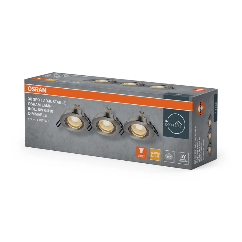 OSRAM LED Spot Recess Einbaustrahler Set GU10 Dim schwenkbar Click 6W Satin-Nickel ⌀68 mm