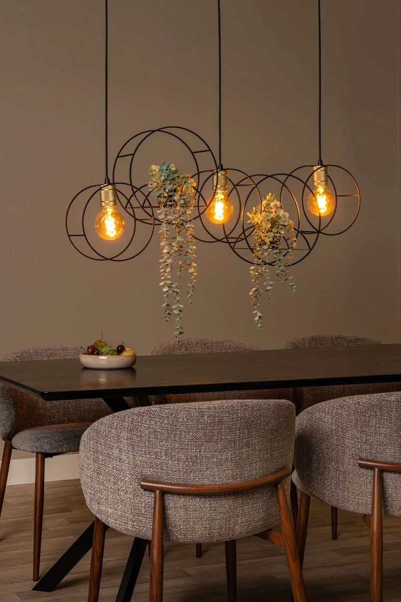 Pendelleuchte Circle 3-flammig Schwarz, Messing 104 cm